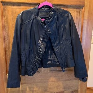 Tahari Elegant Black Leather Jacket
